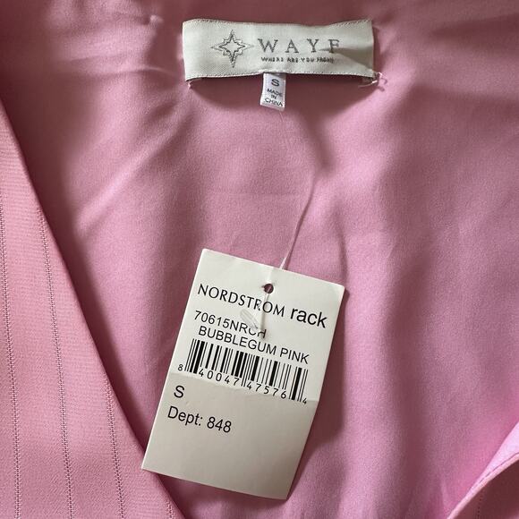 WAYF sz S Lace Trim Knotted Long Sleeve Blouse Barbie Bubblegum Pink NEW - Picture 2 of 3